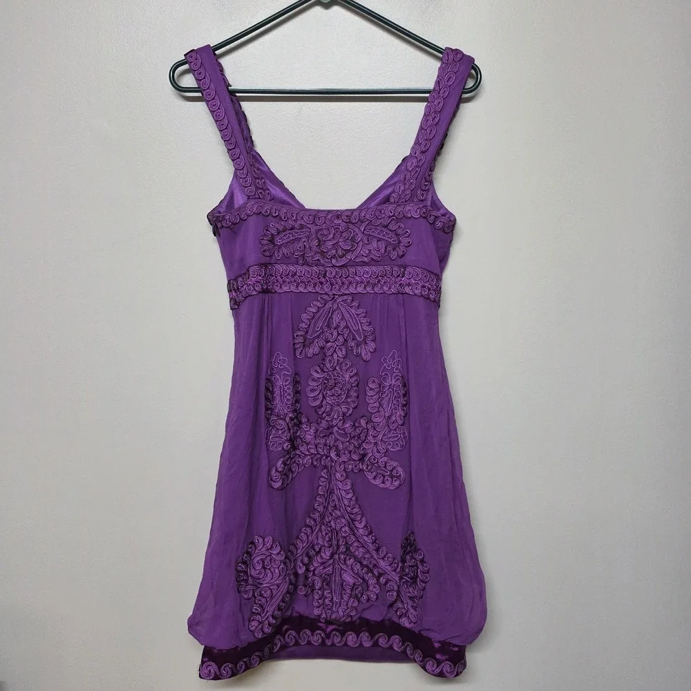 Sue Wong Silk‎ Embroidered Dress Purple Short Sleeveless Sz 4 Cocktail Wedding